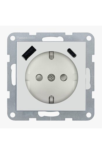 PANASONIC Schuko Socket with Child Protection + USB Type A+C Quick Charge Karre Plus 55 Seashell