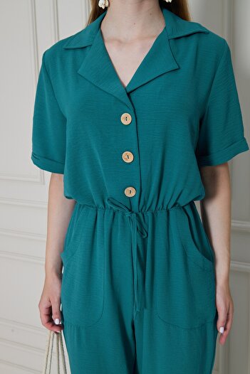 NEW LAVİVA Women's Jacket Collar Elastic Waist Jumpsuit - 700-2622