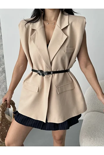 MYGİYİMİSTANBUL Belt Detail Oversize Vest