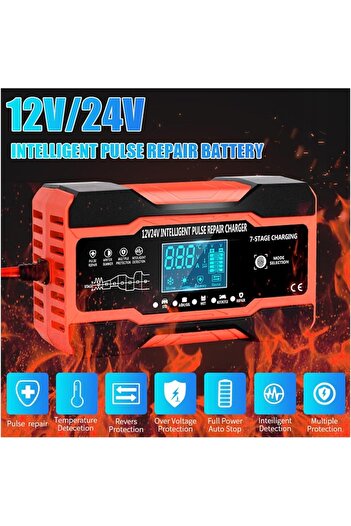 divendi-ro Car battery rectifier DP1210, 12V 10A - 24V 5A, 180W, 7-step charging, 4 functions, black with red