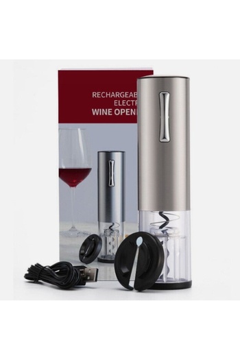 divendi-ro Electric wine bottle corkscrew with seal remover and USB cable, Silver