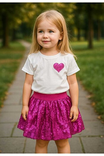 Retro Women Girl's Purple Heart Patterned Sequin Cotton Princess Suit