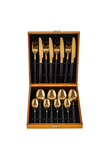 Trendy's Set of 16 stainless steel cutlery, TRENDY'S, black-gold