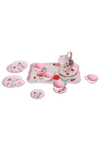 VARDEM OYUNCAK Toy 15 Piece Flower Pattern Metal Tea Set