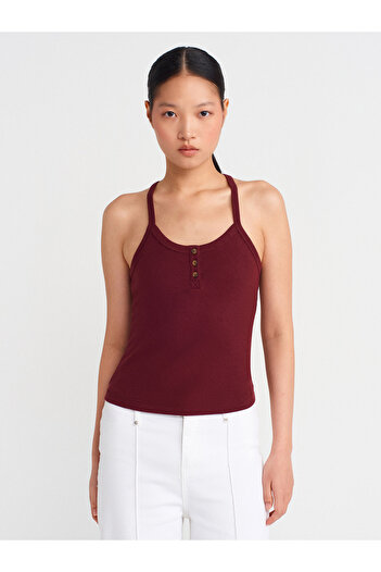 Dilvin 21106 Button Detailed Strap Undershirt-Burgundy