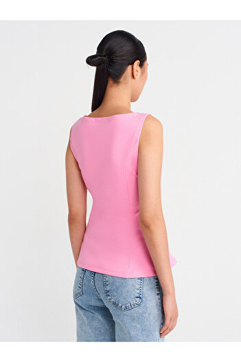Dilvin 21001 Καραμπόλα Ντεκολτέ Peplum Top-Ροζ