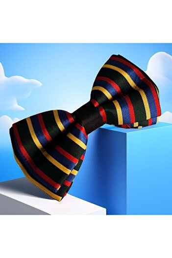 Exve Exclusive Red Yellow Blue Line on Black Handmade Classic Neck Adjustment Bow Tie