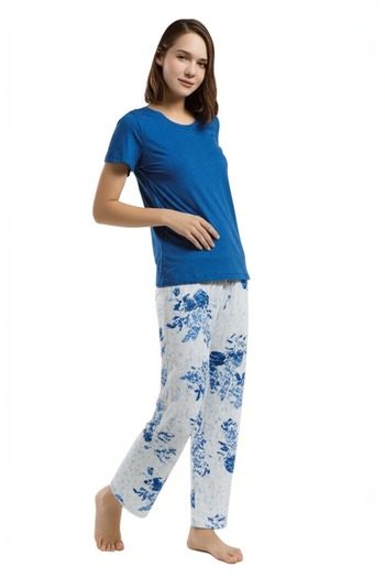 Pierre Cardin Set de îmbrăcăminte pentru acasă, albastru, cu mâneci scurte, cu detaliu de buzunar, cu guler lat VR.PC.K89.t68.Y15