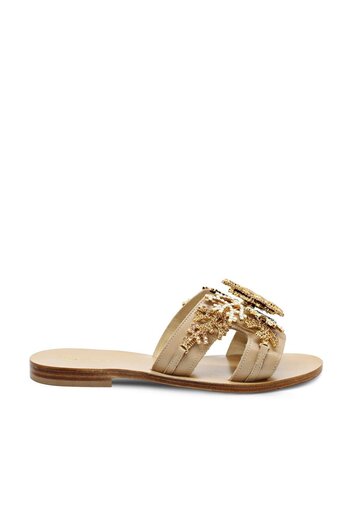 Vario Beige Stone-Embellished Flat Slippers 7370 Beige (Beige)