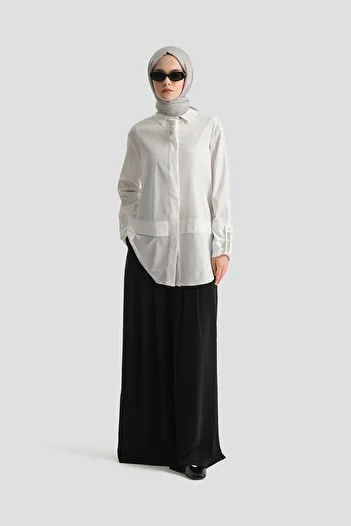 Armine TREND ARMİNE TREND تونيك بياقة قميص وأزرار مخفية وتفاصيل حجرية - إكرو 25YT4134