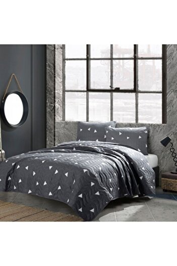 Eponj Home Quilted duvet set 200x220cm + 2 pillowcases with triangles, Ucgen Grey