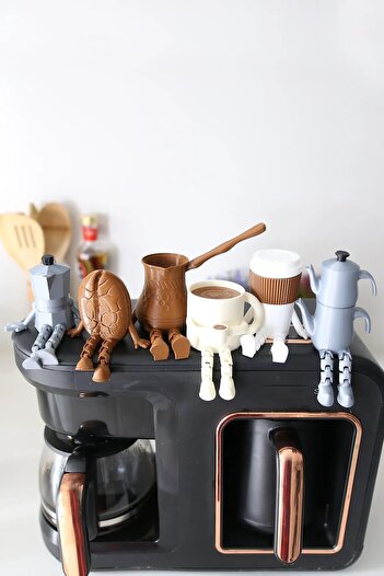 loftico Sevimli Kahve Köşesi 6’lı Biblo Seti - Kahve Çekirdeği - Moka Pot - Kupa - Bardak Dekoratif