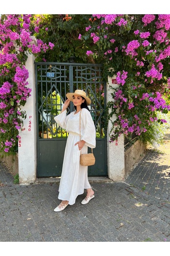 KÜÇÜĞÜM BUTİK Muslin White Embroidered Loose Blouse and Flared Skirt Set (Embroidered 2-Piece Set)