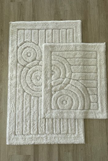 Hevia Home Soft Textured Cotton Tufting Bath Mat Set, Bathroom Carpet Set of 2 60X100 - 50X60