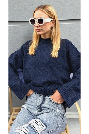 uyguntarz Crew Neck Navy Blue Oversize Sweater