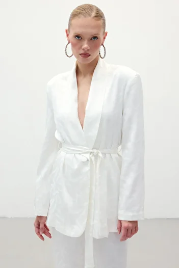 Sateen Jacquard Satin Jacket - Ecru