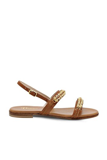 Vario Brown Stone Detailed Flat Sandals 283 Brown (Brown)