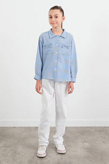 Fulla Moda Striped Bow Detailed Girl's Shirt