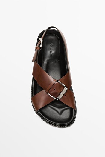 Massimo Dutti Çapraz bantlı deri terlik