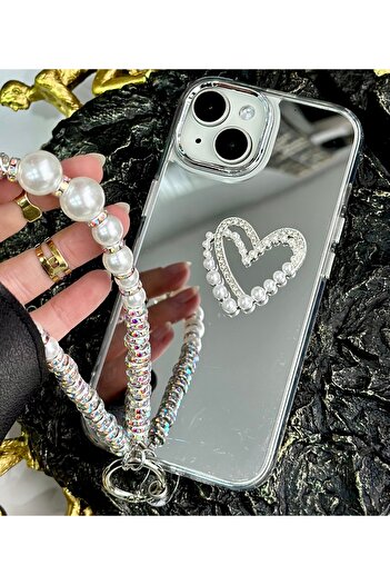 Go Aksesuar iPhone 14 Plus - 15 Plus Compatible Mirrored Charmed Heart Design Edges Silicone Case