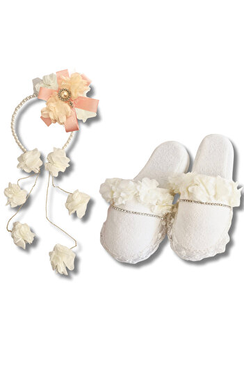 pegu baby collection Maternity Crystal Stone Design Slippers and Chain Earrings Model Crown Set with Pearls, Bride