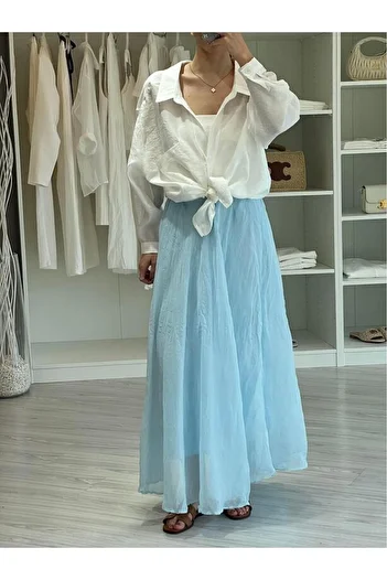 FA Butiq Women's Blue Chiffon Wrinkle Skirt