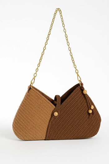 Timeless Handmade Knitted Crossbody Bag - Double Color - Drawstring with Chain Strap