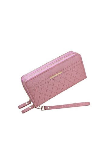 OEM Long Double Wallet For Women, Fashion & Classic, - Pink Cora