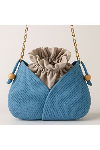 Timeless Handmade Knitted Crossbody Bag - Double Color - Drawstring with Chain Strap