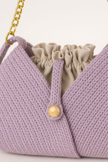 Timeless Handmade Knitted Crossbody Bag - Double Color - Drawstring with Chain Strap