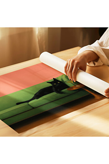 ARTHOUSECOLLECTIVE Poster Martini Cat – Ilustrație de cocktail de pisică neagră pe scaun verde - Poster fără încadrare