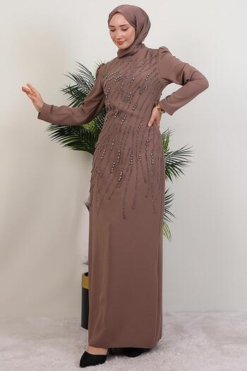 GİYZAMİLA Seher Stone Dress Rose Brown