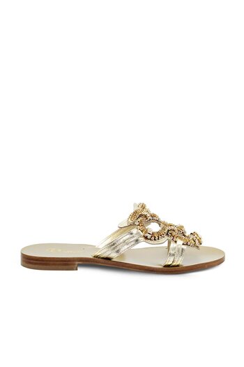 Vario Gold Stone Detailed Flat Slippers 748 Platino (Gold)