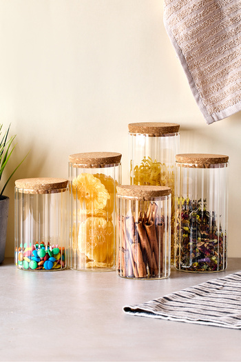Perotti Cork Line Set of 5 Borosilicate Glass Jars with Cork Lids 600-800-1000 ml