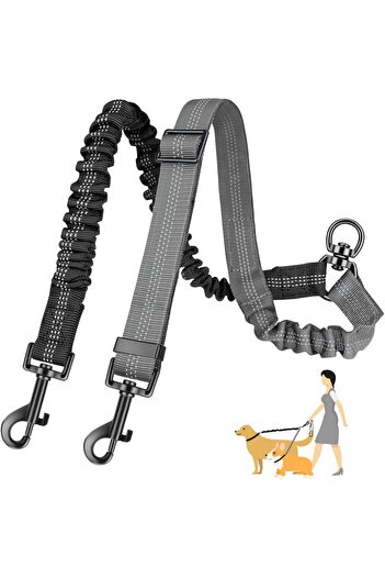 Choice GRAY 1.6ft Long Dual Dog Leash Attachment - Double Leashes for Training Small to Large Dogs - Adjust
