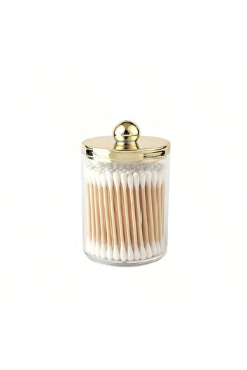 Choice gold 1pc Cotton Swab Ball Pad Holder, Plastic Organizer with Lid, 10 oz Cotton Swab Apothecary Jar,