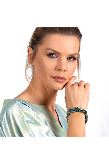 Tesbihane Bracelet Necklace Prayer Beads 3 in 1 Multi-Purpose Azurite Natural Stone Accessory with 99 Grains