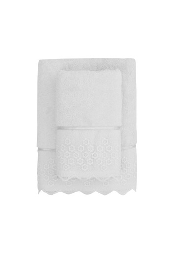 Soft Cotton Soft Cotton - Luxury Bath Towel Set (2 Pieces) 100% Cotton White with Embroidery, Dimensions 50X100+85X150 cm