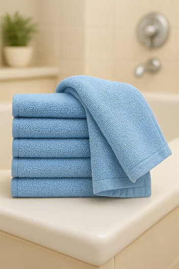 S&R 6 Pieces 30X30 cm Blue Hand-Face-Shaving Towel Guest Towel 100% Cotton