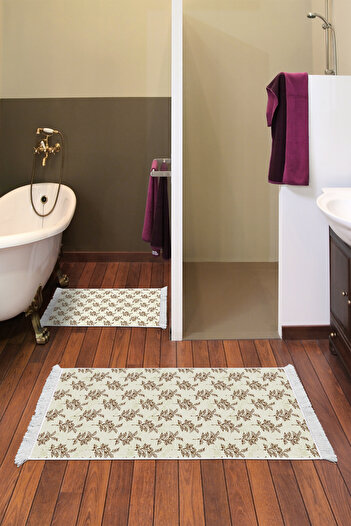 Alanur Home Non-Slip Base Djt Toilet Set Trend Fringed Vintage Al5011 Beige
