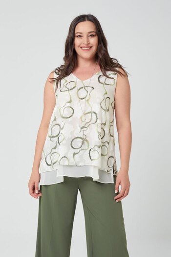 FUERTE XL Front and Back V-Neck Patterned Chiffon Blouse