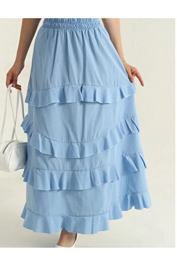 Azda Fusta de damă din poplin cu talie elastică cu design cu volane Cod model:599