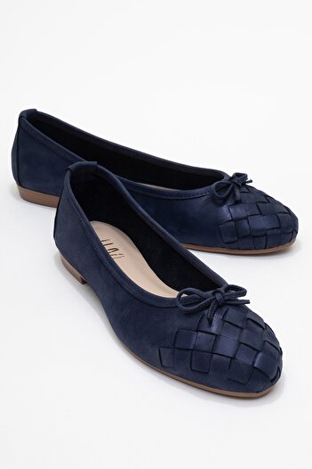 LuviShoes 03 Navy Blue Glitter Genuine Leather Women's Ballerina Shoes