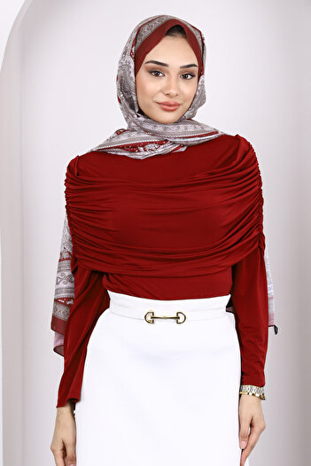 İmajButik Burgundy Sleeve Collar Detailed Sandy Blouse