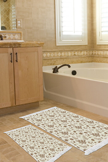 Alanur Home Non-Slip Base Djt Toilet Set Star Leather Fringed Vintage Al5012 Beige
