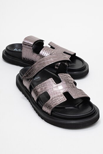 LuviShoes Loana Platinum Print Genuine Leather Women's Slippers