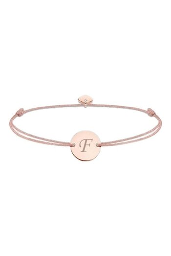 dalimag Adjustable Bracelet with Round Token and Heart, Rose Gold, Bej Cord,