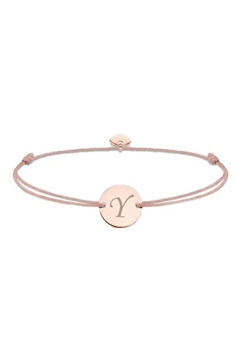 dalimag Adjustable bracelet with round coin and heart, rose gold, engraved letter Y, beige cord