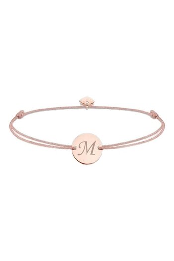 dalimag Adjustable Bracelet with Round Pendant and Heart, Rose Gold, Engraved with Letter M, Beige Cord