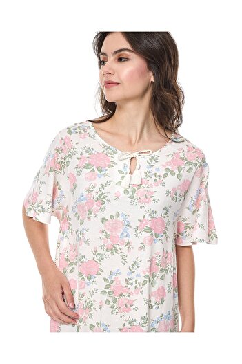 R&B Ivory WSL FRNT TIE AOP SLPSHRT 8-18